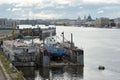 Ship dock - ship repair in the dock on the Neva river in St. Petersburg