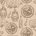 Ship elements monochrome seamless pattern