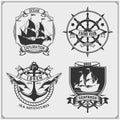 Ship emblem. Yacht club, sea adventures and marine cruise.