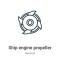 Ship engine propeller outline vector icon. Thin line black ship engine propeller icon, flat vector simple element illustration