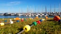 Ship. Fishing nets, knots and ropes in the rays Royalty Free Stock Photo