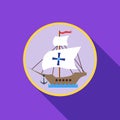 Ship with flag of Columbus icon, flat style