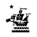 Ship with flag of Columbus in sea icon