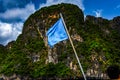 Ship Flag and Mountain Royalty Free Stock Photo