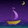 Ship Floats in Night Sea Royalty Free Stock Photo