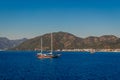 The ship floats on the sea in the port of Marmaris Royalty Free Stock Photo