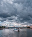 The Ship of the Flotilla Radisson in Gorky Park, under thunderclouds, Moscow