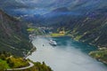 Ship in Geiranger fjord - Norway Royalty Free Stock Photo