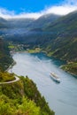 Ship in Geiranger fjord - Norway Royalty Free Stock Photo