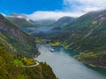 Ship in Geiranger fjord - Norway Royalty Free Stock Photo