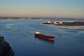 Ship going water from dock tanker sunset commercial ship containers transport