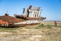 The ship graveyard of the Aral Sea.