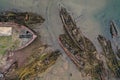 Ship graveyard in Teriberka, Kola Peninsula, Russia. Aerial view