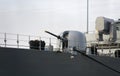 Ship gun and modern, military ship radar. Royalty Free Stock Photo