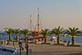 Ship in harbor of Neos Marmaros at golden hour, Sithonia Royalty Free Stock Photo