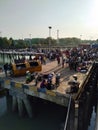 Ship Harbor and passager before departure  to island Royalty Free Stock Photo