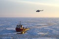 Ship and helicopter in the Arctic Royalty Free Stock Photo