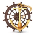 Ship helm and golden anchor Royalty Free Stock Photo