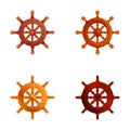 Ship helm icons set cartoon vector. Various boat steer ship steering wheel