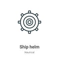 Ship helm outline vector icon. Thin line black ship helm icon, flat vector simple element illustration from editable nautical Royalty Free Stock Photo