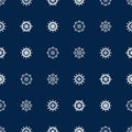 Ship helm seamless pattern. Vector yacht boat navigation blue texture