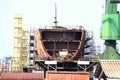 ship hull under construction at shipyard Royalty Free Stock Photo