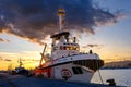 Ship from the humanitarian organization "Open Arms" docked in the port of Burriana, Spain.