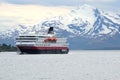 The ship hurtigruten entering tromsoe harbour