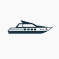 Black white speed motoryacht icon.