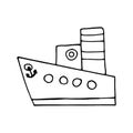 Ship icon, sticker. sketch hand drawn doodle. minimalism monochrome. water transport, kids style