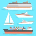 Ship icons set. Vector boats isolated. Ocean ships collection