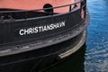 Ship with Label of Christianshavn, Copenhagen, Denmark Royalty Free Stock Photo