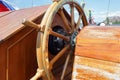 KALININGRAD, RUSSIA - JUNE 19, 2016: Big steering wheel on the barque Kruzenshtern prior Padua in the Kaliningrad Sea Port.