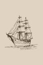 Ship . Line art. Logo design for use in graphics. T-shirt print, tattoo design. Royalty Free Stock Photo