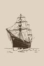 Ship . Line art. Logo design for use in graphics. T-shirt print, tattoo design. Royalty Free Stock Photo