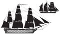 Ship of the line and Barquentine silhouettes Royalty Free Stock Photo