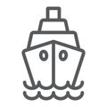 Ship line icon, cruise and sail, boat sign, vector graphics, a linear pattern on a white background.