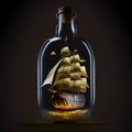 ship in a lying bottle in black background Royalty Free Stock Photo