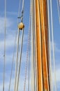 Ship mast and pulley with ropes Royalty Free Stock Photo