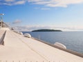 The ship Meteor on open water. Details and close-up of the Meteor interior. Royalty Free Stock Photo