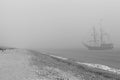 Ship in mist Royalty Free Stock Photo