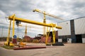 Ship and monumental crane in the shipyard Royalty Free Stock Photo