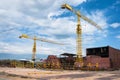 Ship and monumental crane in the shipyard Royalty Free Stock Photo