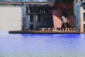 Ship Moored in floating dry dock with under repair Royalty Free Stock Photo