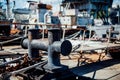 The ship is moored to a dock ladder rope chain Royalty Free Stock Photo