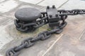 Ship mooring by galvanized ship chain and shackle Royalty Free Stock Photo