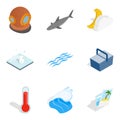 Ship navigation icons set, isometric style