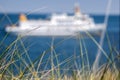 Ship on the ocean near coast side Royalty Free Stock Photo