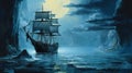Ship In The Ocean At Night: A Dark And Serene Anne Stokes-inspired Painting