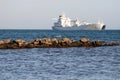 Ship off Punta San Garcia, near Algeciras. Royalty Free Stock Photo